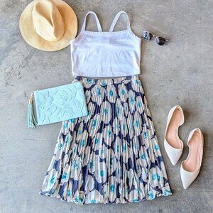 Maison Jules Blue Floral Pleated Midi Skirt small